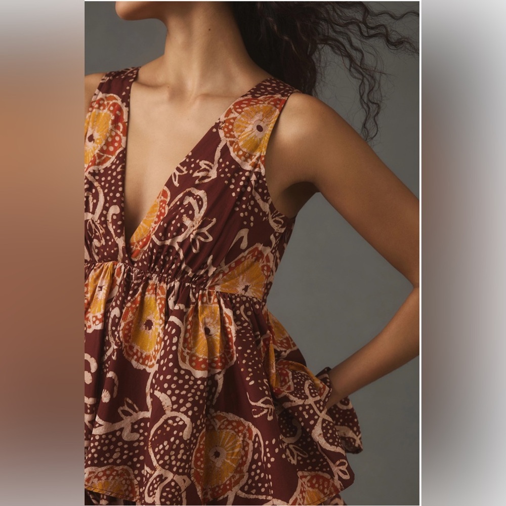 ANTHROPOLOGIE Atsu V-Neck Floral Two Tiered Dress Women's Size M
